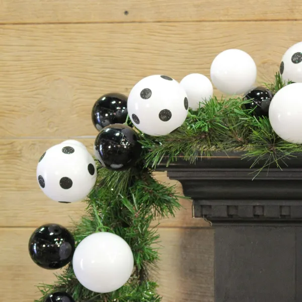 Garlands^Farrisilk 10' Black & White Polka Dot Ball Garland
