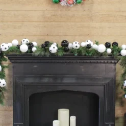 Garlands^Farrisilk 10' Black & White Polka Dot Ball Garland