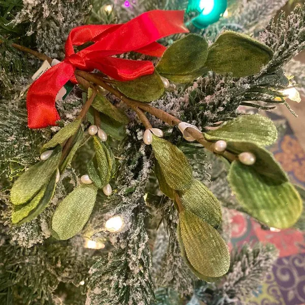 Floral^Kurt S. Adler 10" Mistletoe Pick With Red Satin Bow
