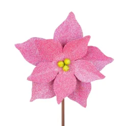Winter^The Round Top Collection All Glitter Pink Poinsettia Stake