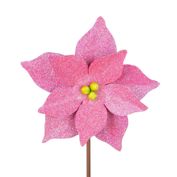Winter^The Round Top Collection All Glitter Pink Poinsettia Stake