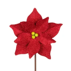 Winter^The Round Top Collection All Glitter Red Poinsettia Stake