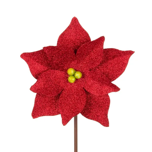 Winter^The Round Top Collection All Glitter Red Poinsettia Stake