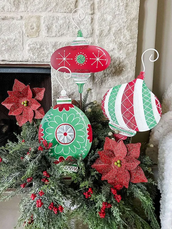 Pot Stakes^The Round Top Collection All Glitter Red Poinsettia Stake