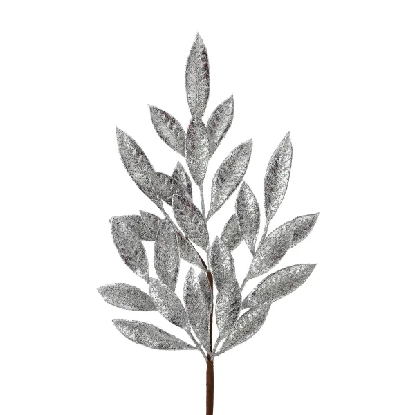 Sprays^Regency Antique Silver Glittered Bay Leaf Spray