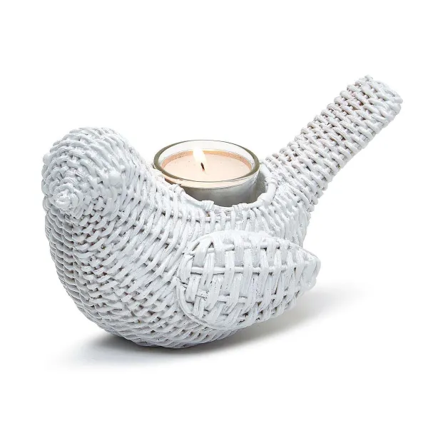 Table Decor^Two's Company Basket Weave Pattern Bird Cachepot