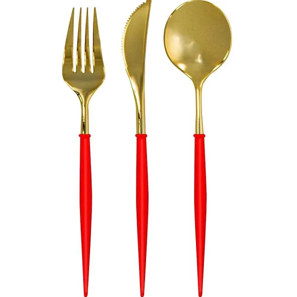 Party Diy^Sophistiplate Bella Cutlery, Gold & Red