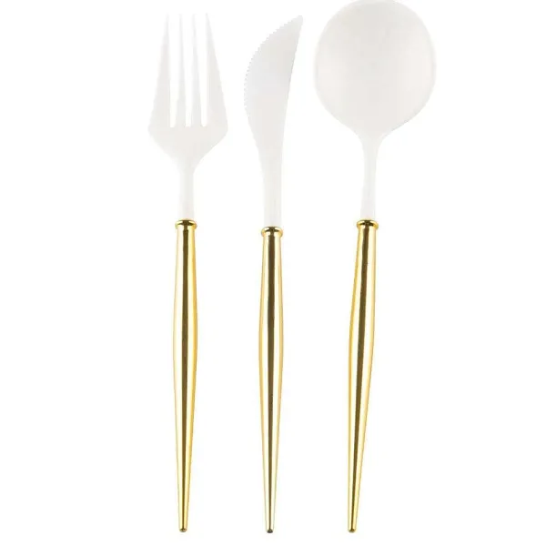Happy New Year^Sophistiplate Bella Cutlery, White & Gold