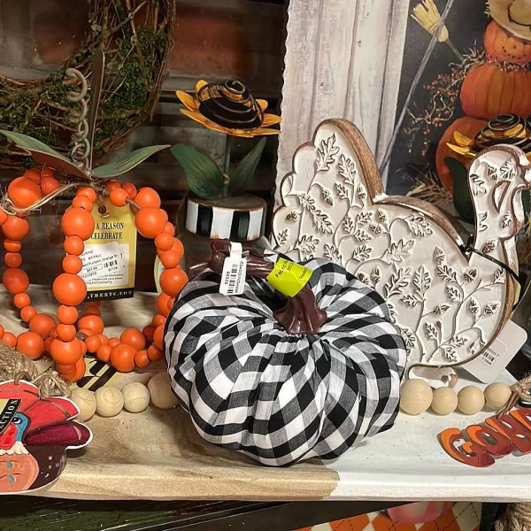 Table Decor^Liberty Floral Black And White Check Fabric Plaid Pumpkin