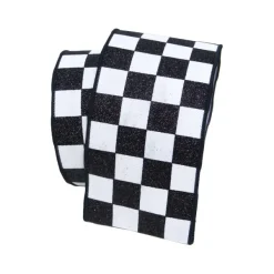 Ribbon^Farrisilk Black And White Glitter Check Ribbon, 4