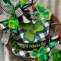 St. Patrick's Day^Farrisilk Black And White Glitter Thin Stripes Ribbon, 4" X 10Yd