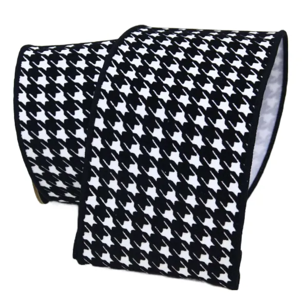 Ribbon^Farrisilk Black And White Houndstooth Ribbon 4"X10Yd