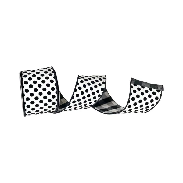 Ribbon^Farrisilk Black And White Linen Polka Dot Plaid Ribbon, 4" X 10Yd