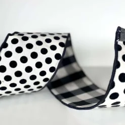 Ribbon^Farrisilk Black And White Linen Polka Dot Plaid Ribbon, 4