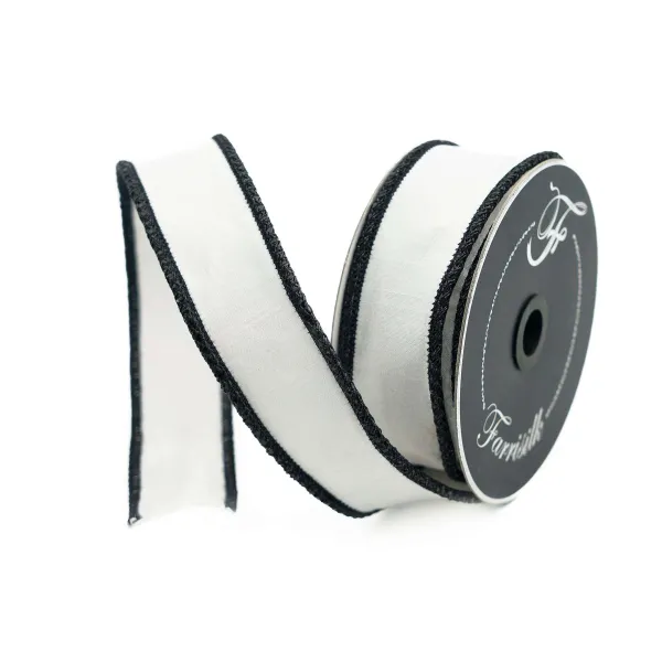 Ribbon^Farrisilk Black And White Luster Cord Ribbon, 1.5" X 10Yd