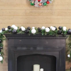 Garlands^Farrisilk Black And White Matte And Shiny Ball Garland, 10'