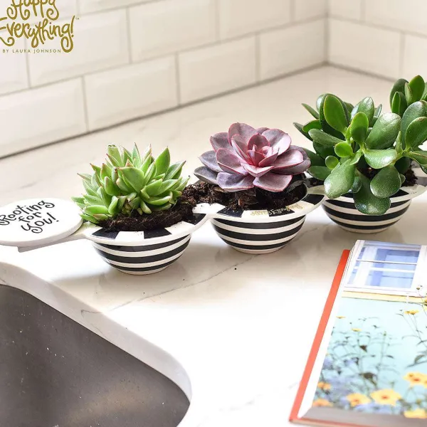 Kitchen & Dining^Happy Everything Black And White Stripe Mini Trio Bowl By !