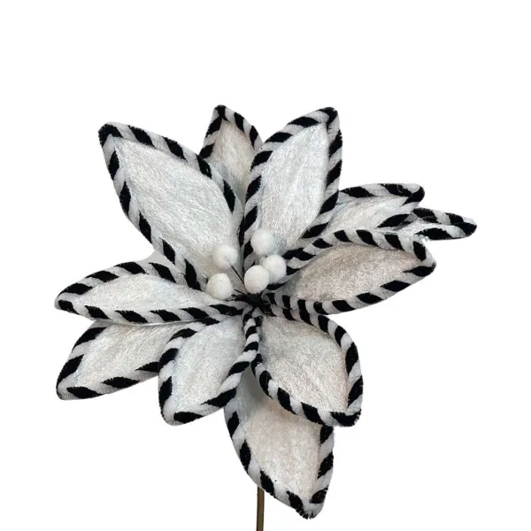 Floral Decor^Liberty Floral Black And White Velvet Poinsettia Pick