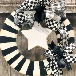Wall Decor^The Round Top Collection Black And White Wreath With Grommet Hanger