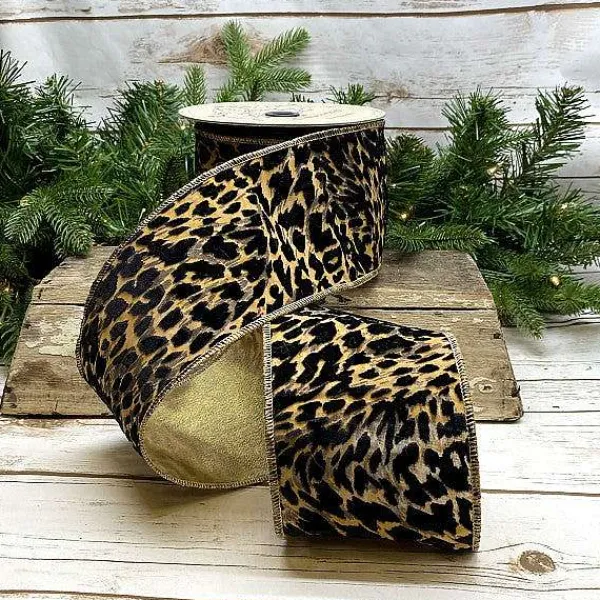 Ribbon^D. Stevens Black Leopard Jacquard Ribbon, 4" X 10Yd.