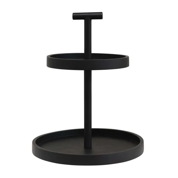Table Decor^Creative Coop Black Mango Wood 2-Tier Tray With Handle