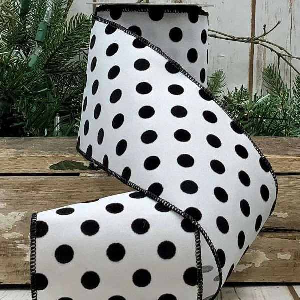 Ribbon^D. Stevens Black Polka Dot On White Ribbon, 4" X 10Yd