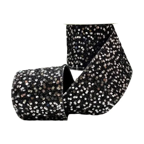 Ribbon^D. Stevens Black Sequin Tinsel Ribbon, 4" X 10Yd