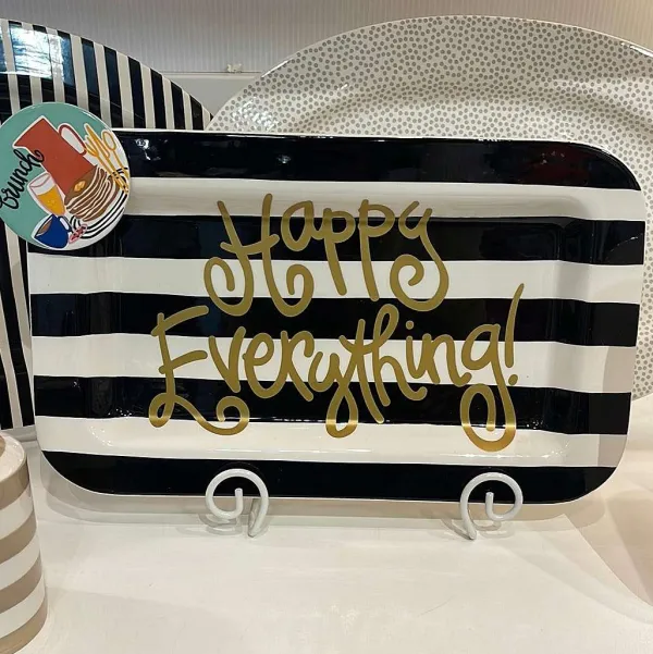 Kitchen & Dining^Happy Everything Black Stripe Rectangle Mini Entertaining Platter By !