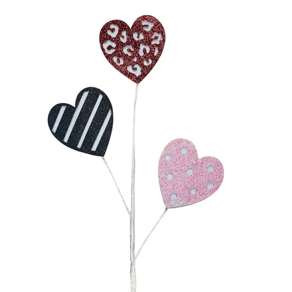 Floral^Craig Bachman Black Stripe, Red Pattern, Pink Dot Heart Glitter Pick, 25"