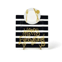 Table Decor^Happy Everything Black Stripe Square Big Entertaining Platter By !