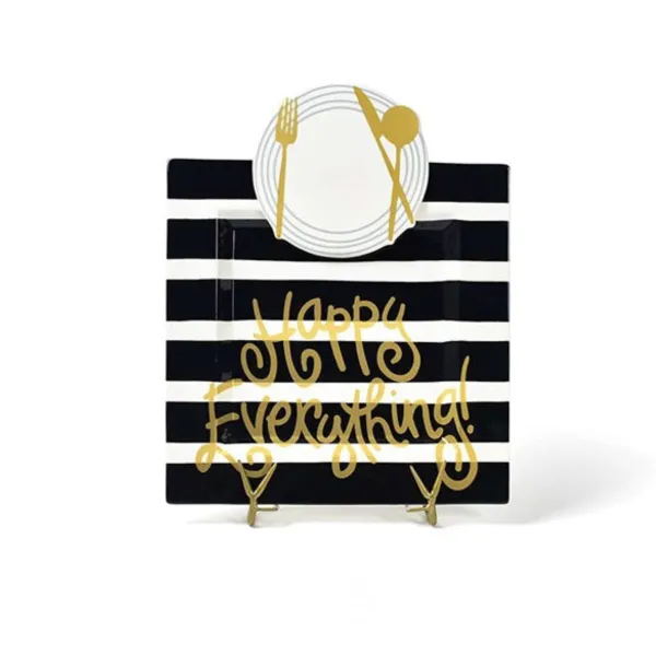 Table Decor^Happy Everything Black Stripe Square Big Entertaining Platter By !