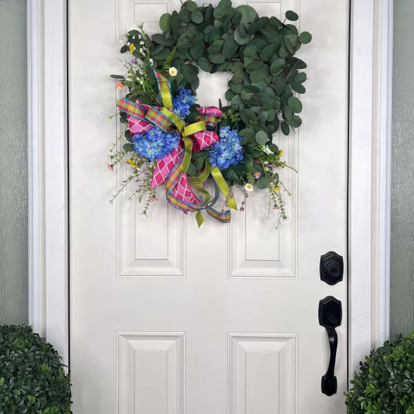 Door Decor^* Blooming Blue Hydrangea Wreath