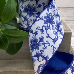 Spring^D. Stevens Blue Chinoiserie Ribbon, 4" X 10Yd