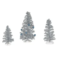 Table Decor^Department 56 Blue Christmas Tinsel Trees, Set Of 3