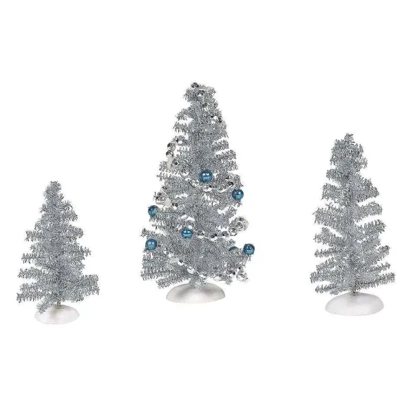 Table Decor^Department 56 Blue Christmas Tinsel Trees, Set Of 3