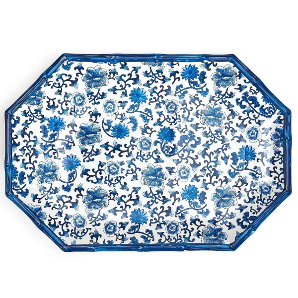 Table Decor^Two's Company Blue Floral Pattern Octagonal Serving Tray