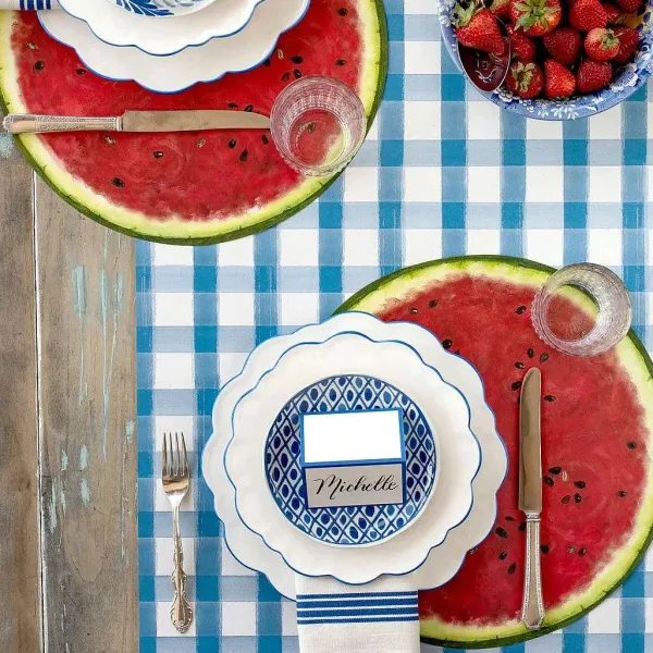 Kitchen & Dining^Hester & Cook Blue Painted Check Runner