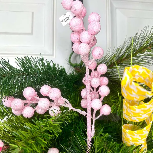 Sprays^Regency Blush Glittered Cluster Berry Spray, 24"