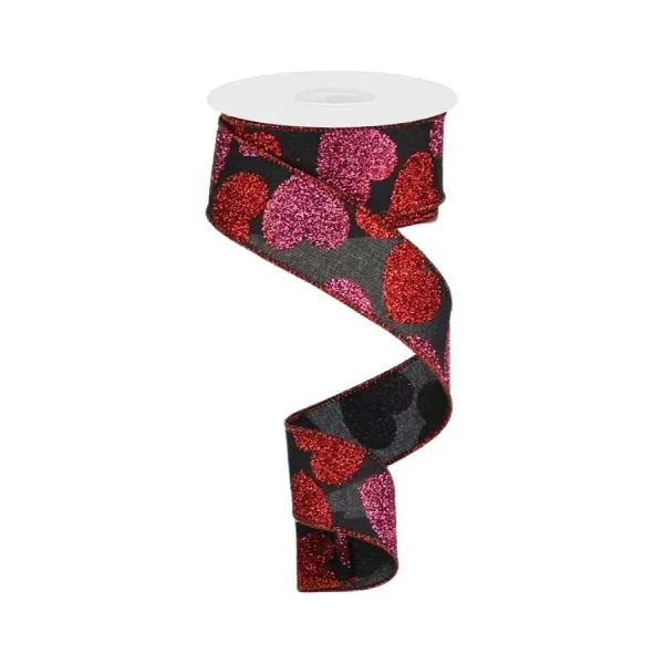Ribbon^Craig Bachman Bold Hearts On Black Ribbon 1.5" X 10Yd