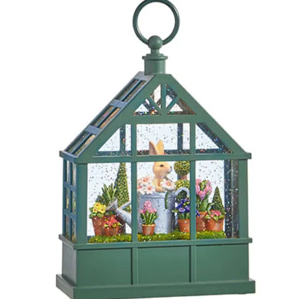 Figurines^RAZ Bunny And Watering Can Lighted Water Greenhouse
