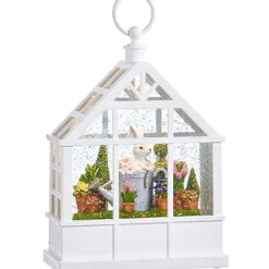 Table Decor^RAZ Bunny In Watering Can Lighted Water White Greenhouse