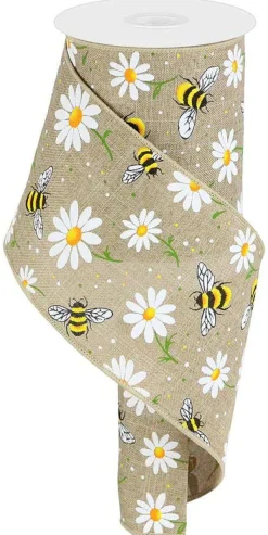 Ribbon^Craig Bachman Burlap Bee And Daisy Ribbon 4"X10Yd