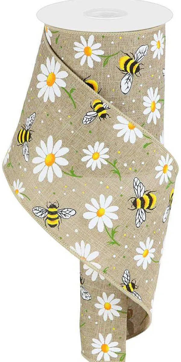 Spring^Craig Bachman Burlap Bee And Daisy Ribbon 4"X10Yd