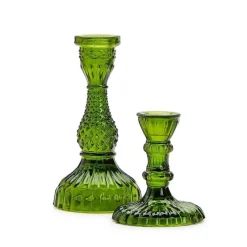 Spring^Two's Company Casa Verde Moss Glass Candlesticks Set