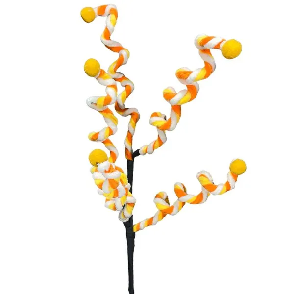 Floral^Liberty Floral Chenille Curly Spray, Yellow And Orange