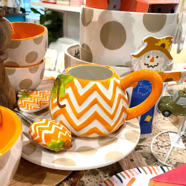 Kitchen & Dining^Happy Everything Chevron Pumpkin Shaped Mug By !