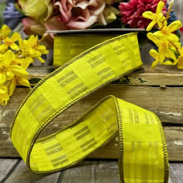 Ribbon^D. Stevens Chiffon Satin Lime Green Plaid Ribbon, 1.5" X 10Yd