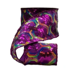Ribbon^D. Stevens Colorful Sequins On Purple Sheer Ribbon, 4" X 10Yd