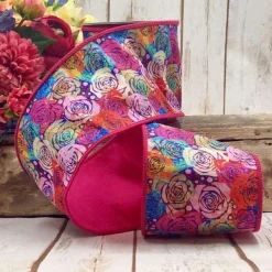 Ribbon^D. Stevens Colorful Wild Roses Ribbon, 4" X 10Yd