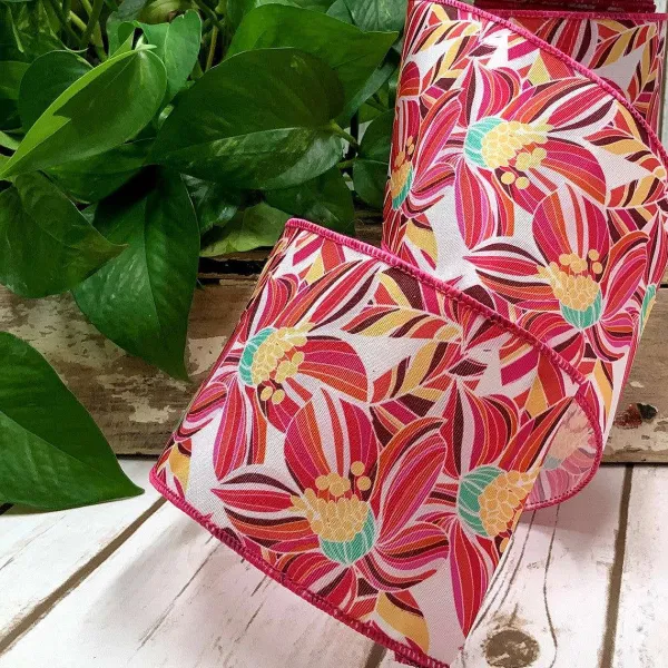 Ribbon^D. Stevens Contemporary Hibiscus Garden Ribbon, 4" X 10Yd